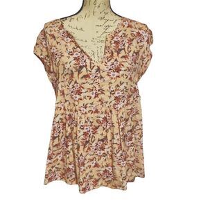 Caslon Ladies Size Medium Pink Smoke Meadow Floral Peasant Style Blouse